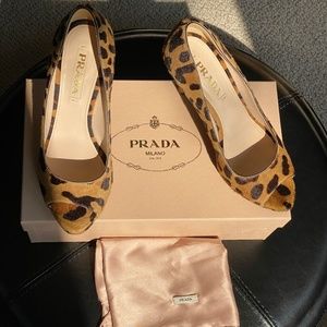 Prada leopard print peep-toe pumps